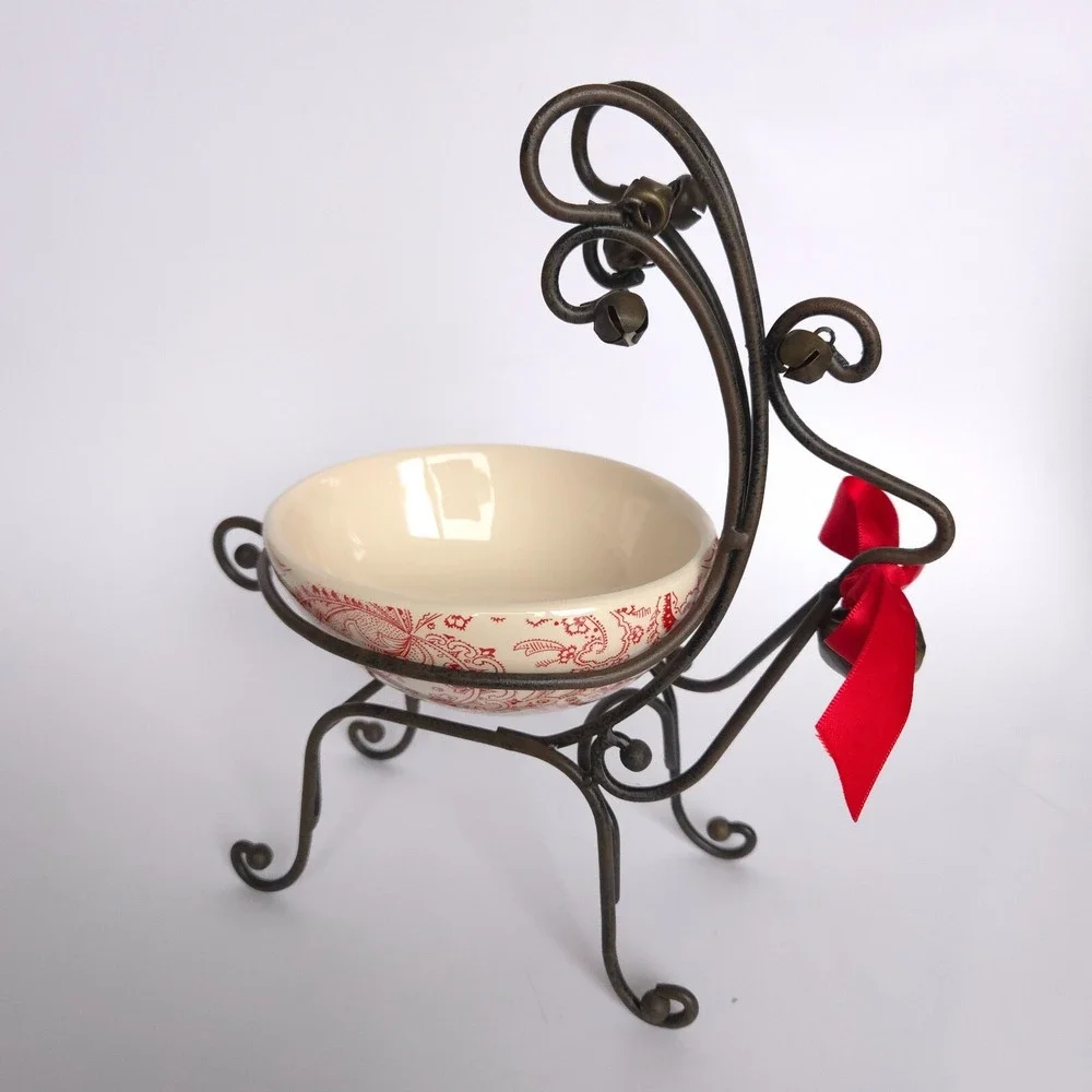 Silvestri Metal Reindeer Ceramic Paisley Serving Dip Bowl Christmas Holiday - Picture 1 of 15